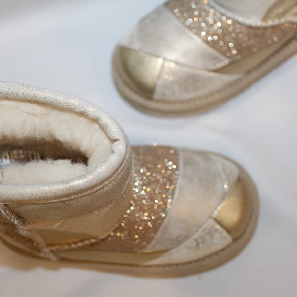 NEW UGG LEATHER PATCHWORK BOOTS TODDLER GIRLS GOLD 7 - Picture 3 of 6
